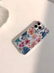 1pc Adorable Blue & Orange Shell Sea Life Pattern