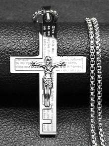 Catholic Cross Stainless Steel Necklace, Men's Gold Chain Necklace, Anniversary Birthday Gift Jewelry - Necklace - View 3