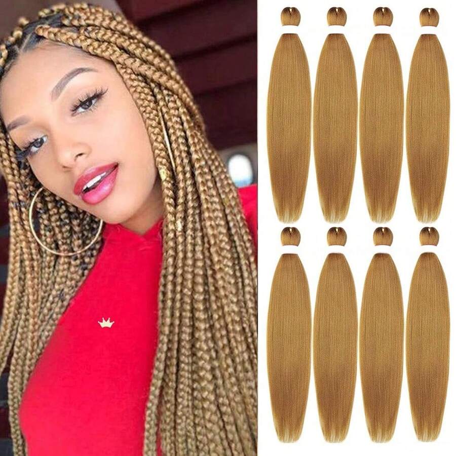 Ombre Pre Stretched Braiding Hair 30 Inch 8 Packs Synthetic Crochet Braids Hot Water Setting Professional Soft Texture Synthetic Hair Extensions 30 Inch 1B 27 - #27(金色金髮) - 查看 1