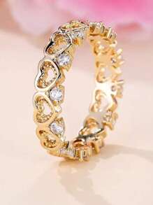 1 pieza Anillo delgado de acero inoxidable chapado en oro de 18K con circonita cúbica trébol de moda para mujer
