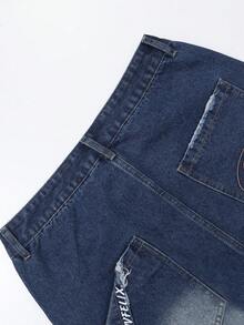 American Vintage Washed Straight Loose Fit Denim Shorts, Spring & Summer Jorts - Blue - View 7