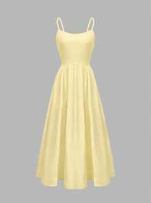 ANCHOSE Vestido de tirantes finos de color amarillo claro elegante para mujer, primavera/verano