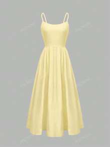 ANCHOSE Damen elegantes hellgelbes Trägerkleid, Frühling/Sommer