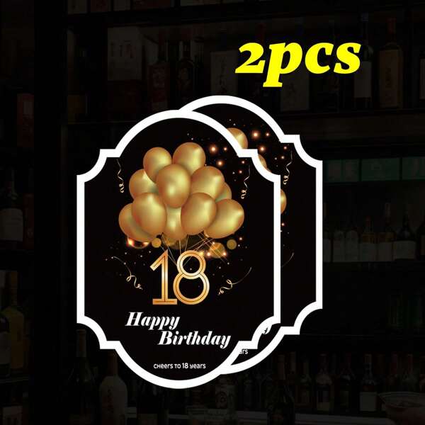 2 etiquetas para botellas de vino de cumpleaños - 18/30/40/50/60/70 Feliz cumpleaños Etiqueta/Pegatinas de champán con brillo autoadhesivas, regalo perfecto para hombres y mujeres, decoraciones de fiesta, regalo de cumpleaños, regalo de amistad, útiles escolares, vuelta al colegio