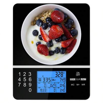 Food Scale With Nutritional Calculator, Kitchen Diet Scale, Digital Food Calorie Counting Scale For Meal Prep, Kitchen, Baking, Weight Loss, Resolution 1g, Max 5kg 11Ib, Tempered Glass, Black