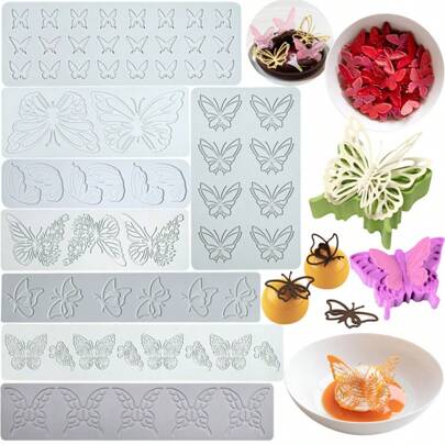 Segnaposto in pizzo a forma di farfalla in diversi stili, Stampo in silicone marrone per decorazioni commestibili come guarnizioni e torte
