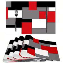 4pcs Red, Grey, Black, White Placemat, Geometric Square Tabletop Mat, Suitable For Home Kitchen Decor, Size: 30x45cm