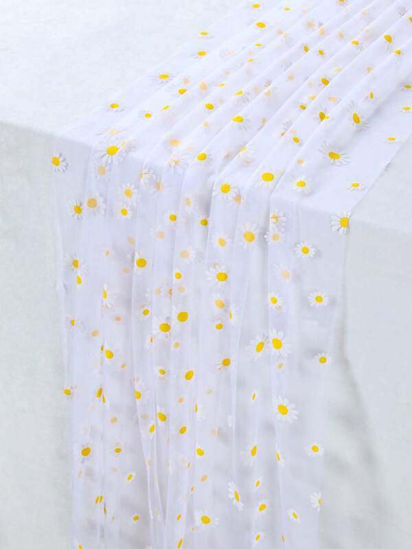 1 Pieza Camino de mesa rectangular con margaritas, de 75cm*180cm, de malla gasa, para bodas rústicas, fiestas de bodas, decoración de cumpleaños, decoración del hogar, decoraciones de fiesta con tema floral, baby shower, decoración de mesa