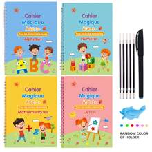 Libros mágicos 3D franceses para niños, cuadernos de caligrafía de aprendizaje, libros de ejercicios de letras, números, matemáticas y dibujo, cuadernos set de 4 libros, libros de matemáticas y caligrafía Montessori