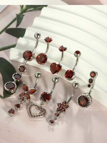 1 件吊坠肚脐环红色肚脐穿孔饰品蝴蝶心形花朵肚脐穿孔吊坠女士 14G 夏季海滩饰品 - Belly button ring - 查看 4