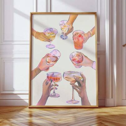 1 stuk vintage barwagen print wanddecoratie retro drank muurschildering ontwerp met "Cheers To Good Times" citaat en tropische cocktail achtergrond, modieuze keukenposter voor bar/muurdecoratie/vakantiehuis/strandhuis, perfect cadeau voor haar & afstudeerfeest decoratie (lijstloze kunstprint) - wandprints voor reisgeïnspireerde ruimtes, strand afstudeerprints voor wanddecoratie, stijlvolle wandkunstprints