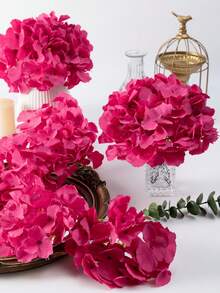 MEHELANY 45支仿真玫瑰红绣球花束，逼真绣球花，18厘米花茎，适用于婚礼中心装饰、家居、花园、婴儿派对、派对用品、花环、新娘捧花、DIY圣诞花环、感恩节万圣节圣诞节装饰、拱门背景、DIY插花，送给女性和女孩的礼物（布艺材质） - 玫紅色 - 查看 3