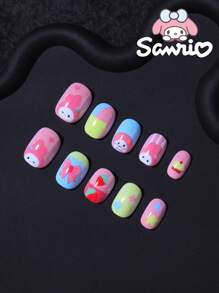 Sanrio Sanrio Hello Kitty 24pcs Short Square French Tip Nails Cute 3d Melody Pattern Press-On Nails Fit Perfectly Acrylic Fake Nails Set, Melody Nail ,Nail Art For Girl And Child Daily Wear And Family Gathering Use,Pink Girl Style,Summer Nail,Spring Nail.