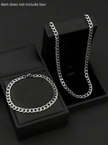 2 Packs Hip Hop Jewelry, 304 Stainless Steel 8mm Cuban Link Necklace And Bracelet, Available In Multiple Size Options