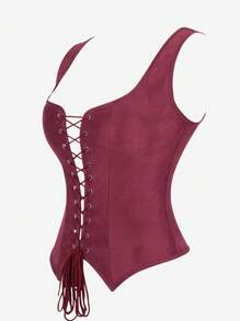 Lace-Up Front Wide Strap Women Corset Top Tank, Tight-Fitting Waist Slimming Bustier Top For Costume, Punk Crop Top, Clubwear, Cosplay, Halloween