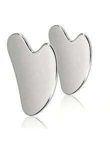 1 件，高品质不锈钢心形刮痧面部工具-金属面部和身体按摩板，用于面部按摩，便携式肌肉放松按摩板，光滑而坚固的金属刮痧工具，适用于面部和身体，可减轻肿胀。