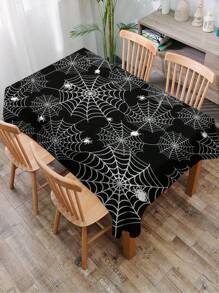 Față de masă cu imprimeu de pânză de păianjen, 1 buc., față de masă de Halloween din fibră de poliester, dreptunghiulară sau rotundă, impermeabilă, imprimare digitală, potrivită pentru sufragerie, uz casnic, mese în aer liber, mese rotunde mici