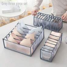 1 Set (3 Pieces Set) Of Underwear Compartment Storage Box, Socks Underwear Storage Box, Drawer Storage, Clothes, Pants, Jeans, Skirts Storage Box, Partitioned Grid Storage - Grey - View 10