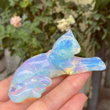 1 pieza Figura de gato de Obsidiana natural/Ópalo, Gato de cristal de cuarzo, Estatua de animal de cristal, Decoración para el hogar, Artículo de regalo de cristal; *El ópalo es sintético, por favor evite si le preocupa