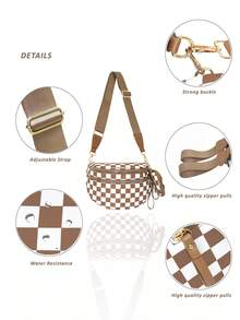 2025 Plaid Coin Purse Large Capacity Shoulder Bag, Versatile & Lightweight Crossbody Tote - white brown - View 4