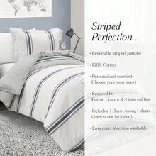 Farmhouse Stripe Reversible Cotton Duvet Cover Set, 2 Piece Set, Twin XL, Navy - Twin Bedding Set - Dorm Decor - Striped Duvet Cover For Kids Or Teens - Farmhouse Bedroom Decor - Navy - View 9