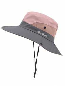 1 件，女士马尾辫太阳帽，防紫外线可折叠网眼宽边沙滩帽，户外帽 - 查看 1