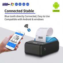 Meihengtong 58mm Receipt Printer Wireless Thermal Portable Wireless POS Printer For Small Business 58mm Mini Mobile Ticket Printer For Android & Windows - 藍黑色 - 查看 3
