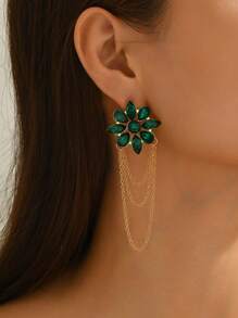 1 Paar elegante luxuriöse Damen Ohrringe, modisch hochwertige Eisen-Legierungs-Blumen-taillierte Weizenform mit Strass und Quaste, anmutig und edel, geeignet für den Alltag, Partys, Feierlichkeiten, vielseitiges Geschenk