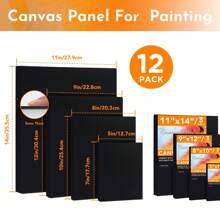 Black Canvas Board For Painting, 12 Pack Multi Size 11x14, 9x12, 8x10, 5x7(3 Of Each), Primed, Acid Free Artist Canvas Panels For Oil Acrylic & Watercolor Paint,Back To School,School Supplies