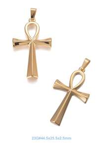 1 pièce Pendentif en acier inoxydable 304 de couleur dorée en forme de croix - Or jaune - Voir 3