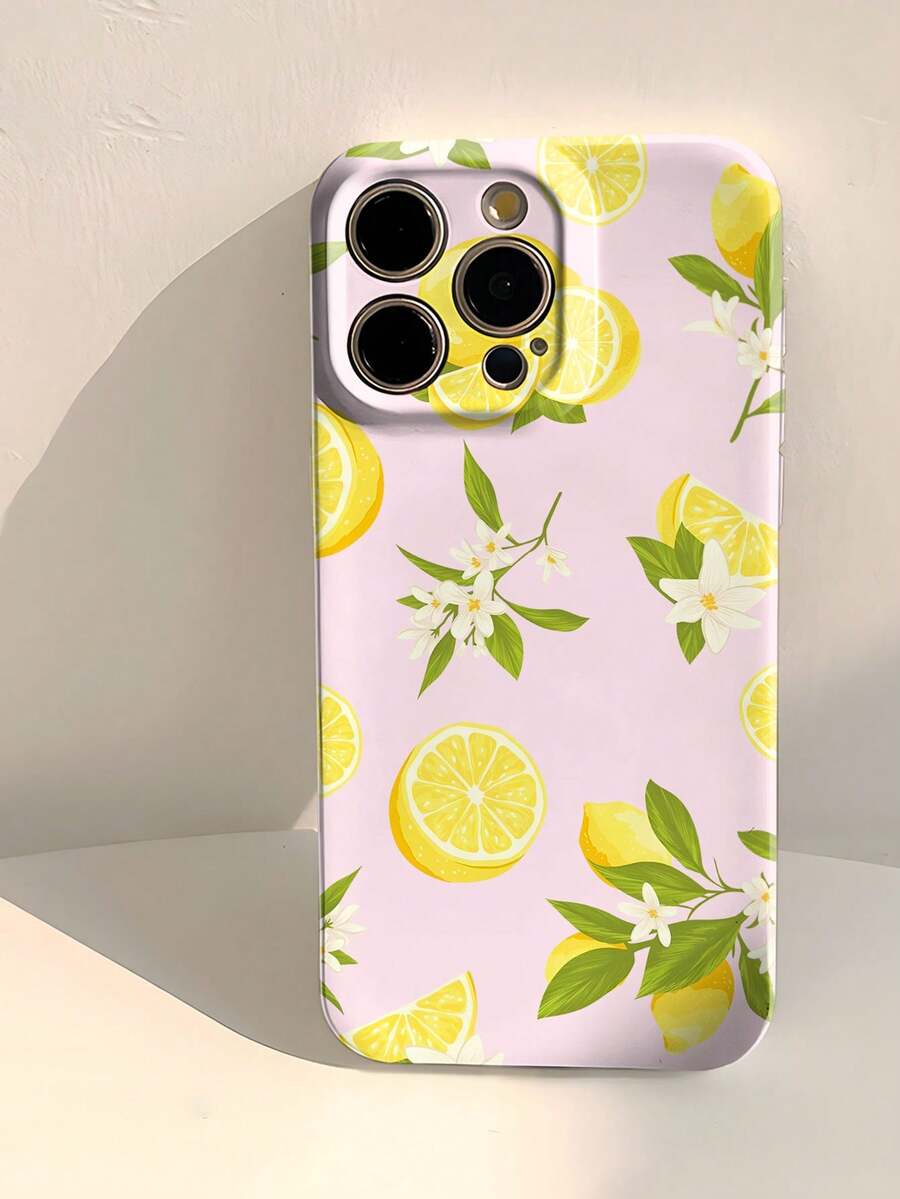1pc Spring Floral Lemon Pattern Matte Perforated Hard Phone Case, Compatible With IPhone 11/12/13/14/15/16 Pro Max/ - Multicolor - View 1