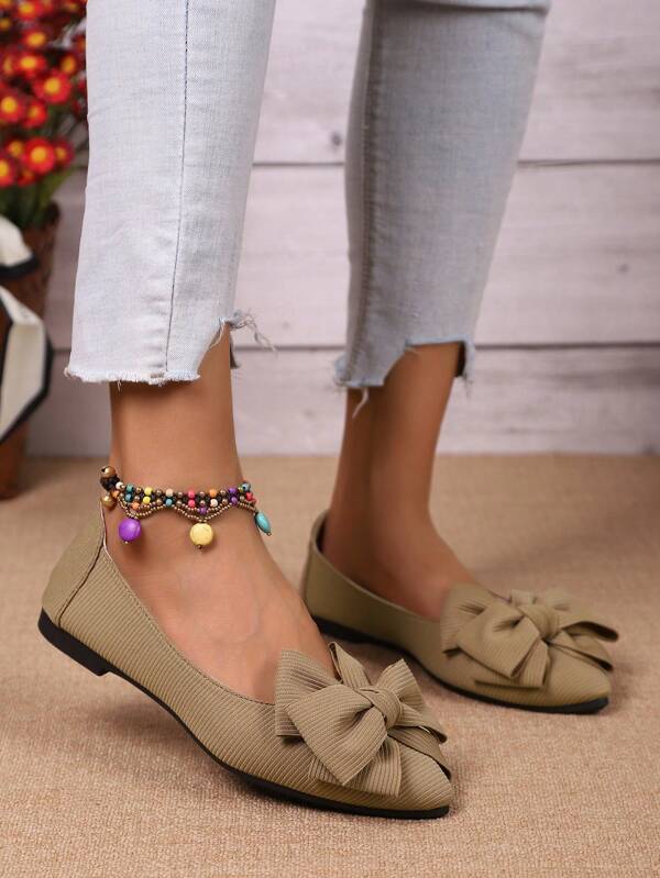 Women 2025 Spring/Fall Flat Shoes, Soft Sole Loafer Shoes, Versatile Slip-On, Plus Size, Bow Decor