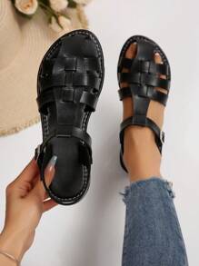 New Woven Retro Pig Pen Sandals For Women, Flat Casual Fashion Popular For Summer