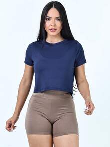 ️Women's Dry Fit Sports Crop Top – One Size - 藏蓝色 - 查看 7