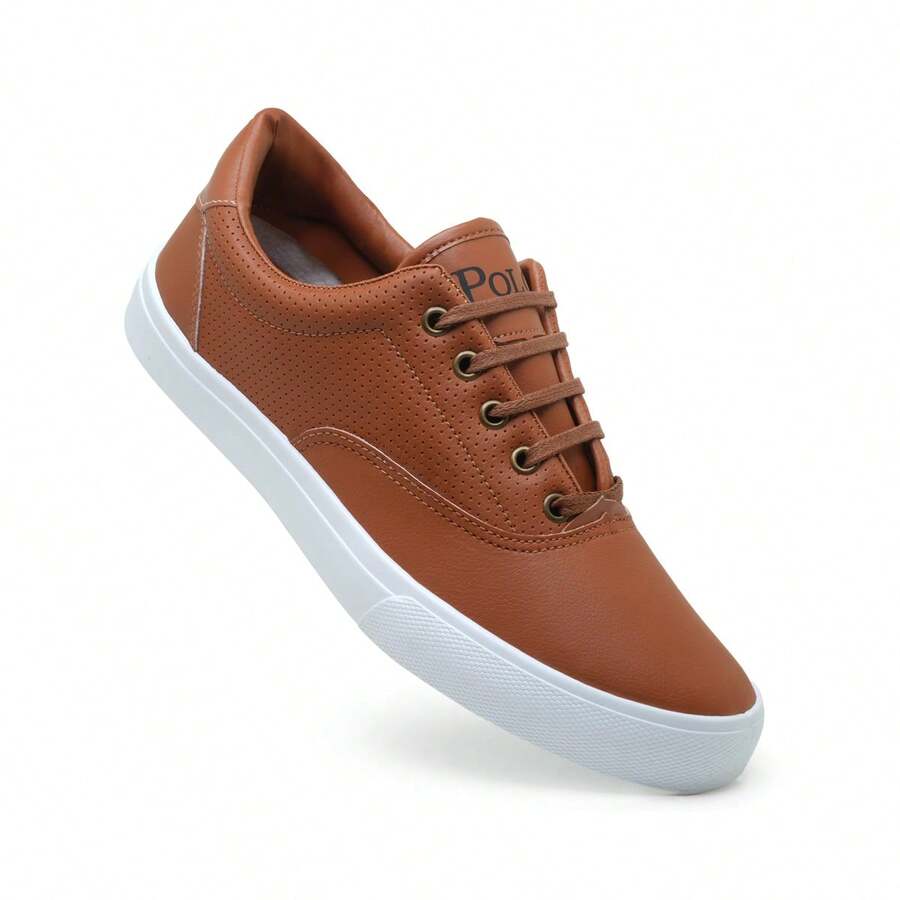 Men's Polo Boxster Casual Sneakers Lace-Up Sneakers Flat Sole Round Toe Casual Dress Shoes - 駝色 - 查看 1