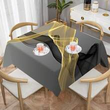 1 pieza Mantel de poliéster, diseño de patrón de pintura de nubes fluidas en color negro y dorado, mantel gris - perfecto para el hogar, la cocina, el restaurante, la fiesta, el festival, el regalo, la boda, la decoración de interiores y exteriores