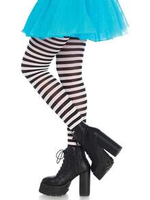 Women's Nylon Striped Tights - 黑色/白色 - 查看 1