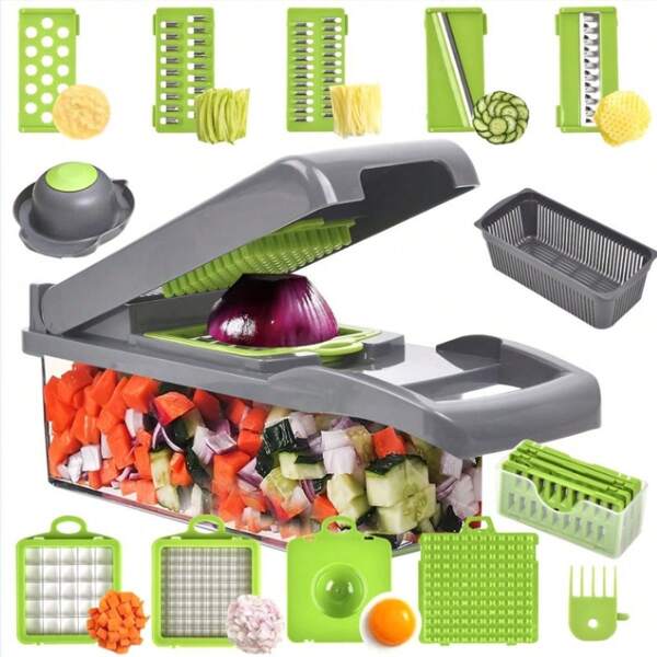 1 Set Multi-Functional Chopper, 15 In 1 Food Chopper, 8 Blade Chopping Cutter With Container, Kitchen Vegetable Onion Chopper Slicer, Potato Shredder Salad Maker