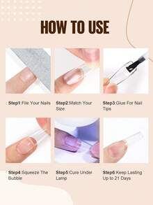 TOMICCA 5-In-1 Nail Tips And Gel Set, Soft Gel Extended Nail Set,With Nail Lamp, Nail Glue ,Nail Clippers, Nail File,500Pcs/Box Nail Tips,Suitable For Home DIY Nail Enhancement Or Gift Giving - Women's Essential Nail Art Tool - Nhiều màu - Xem 9