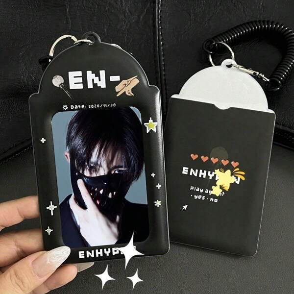 1pc Korean-Style Black EN Photo Card Holder, Designed For Displaying EN-HYPEN Album Photo Cards, K-Pop 3-3.5 Inch Photo Card Sleeve, Suitable For Star Album Cards, Anime, Game Accessories Card Collection And Protection