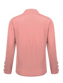 Women Casual Solid Color Long Sleeve Button Front Jacket Pink Spring - Pink - View 3