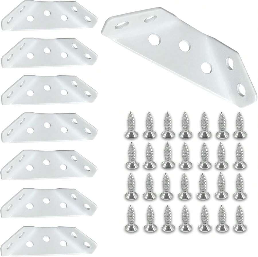 BellRhein Universal Stainless Steel Furniture Corner Connector, Shelf Brackets 10PCS, For Furniture Corner Connectors, Wooden Furniture Triangle Stabilizer, Including 70 Screws. (Black) - White - View 1