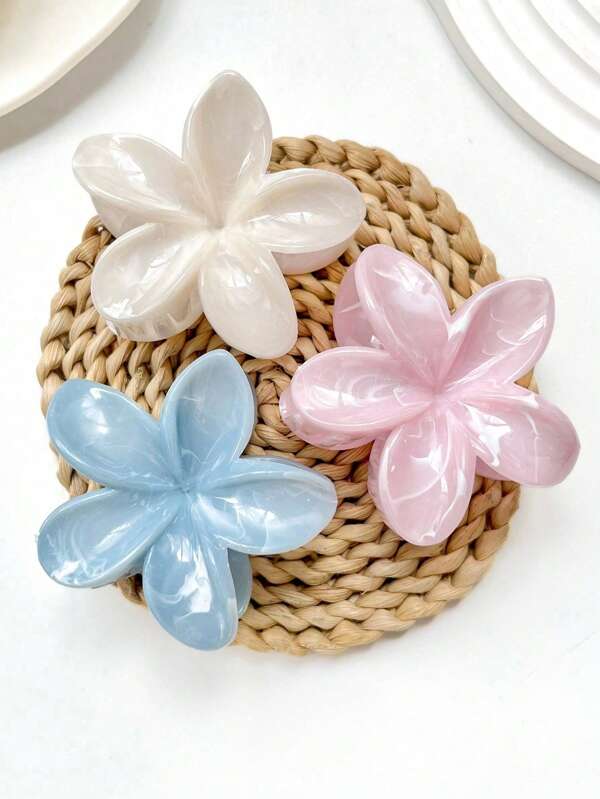 3pcs Women Chic Acrylic Gradient Large Flower Hair Claw, Elegant Casual Hairpin Clip Barrette For Bun, Updo, Vacation Outfit Hair Accessories Hair Clips Hair Jaw Clip Hair Clamps Hair Clutch Hair Catcher Clip