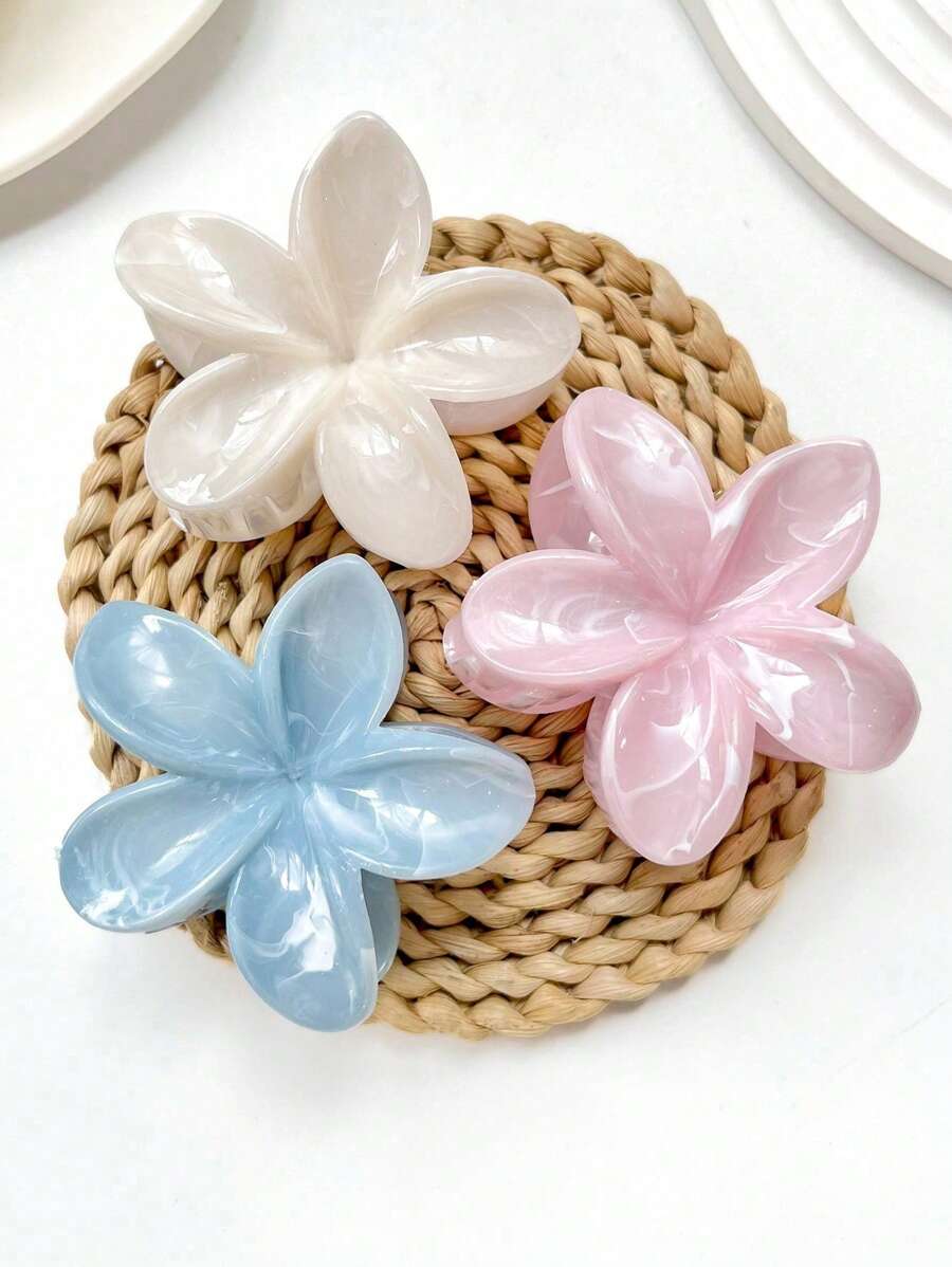 3pcs Women Chic Acrylic Gradient Large Flower Hair Claw, Elegant Casual Hairpin Clip Barrette For Bun, Updo, Vacation Outfit Hair Accessories Hair Clips Hair Jaw Clip Hair Clamps Hair Clutch Hair Catcher Clip