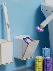 一套全新一次性马桶刷套装，包含一次性淋浴刷、可替换刷头、长柄刷套装、带清洁液的马桶刷、可溶性刷头，易于去除污渍，浴室配件，壁挂式马桶刷，彻底清洁浴室，适用于家庭、宿舍、开学季、国庆节、圣诞节及其他节假日。