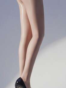 1 件女士丝绸闪亮亮面连裤袜，时尚性感 - 杏色 - 查看 4