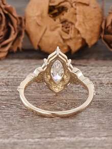 Elegant 925 Sterling Silver Champagne Gold Horse Eye White Zirconia Ring, Luxury Bridal Engagement Wedding Anniversary Gift - Champagne - View 6