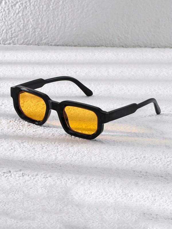 Retro Square Frame Fashion Glasses For Men Chunky Rectangle Shades Small Face Glasses Yellow Lens Vintage Shades
