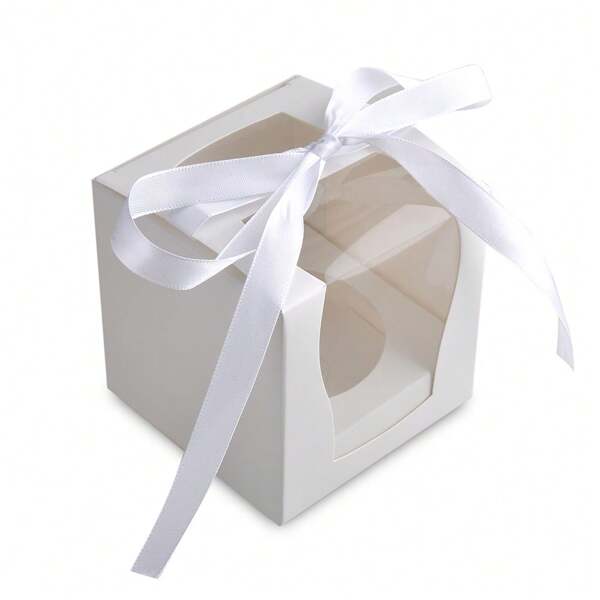 COSANSYS 12pcs Single Cupcake Boxes Cake Boxes With Display Window Box Cup Cakes Gift Box Brown White