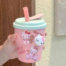 Sanrio Eine süße Cartoon-Wassertasse von Sanrio mit einem niedlichen aufklebbaren Trinkhalm, geeignet für Büro, Lesen und Zuhause. Eine Kaffee- und Milchtasse mit großem Fassungsvermögen